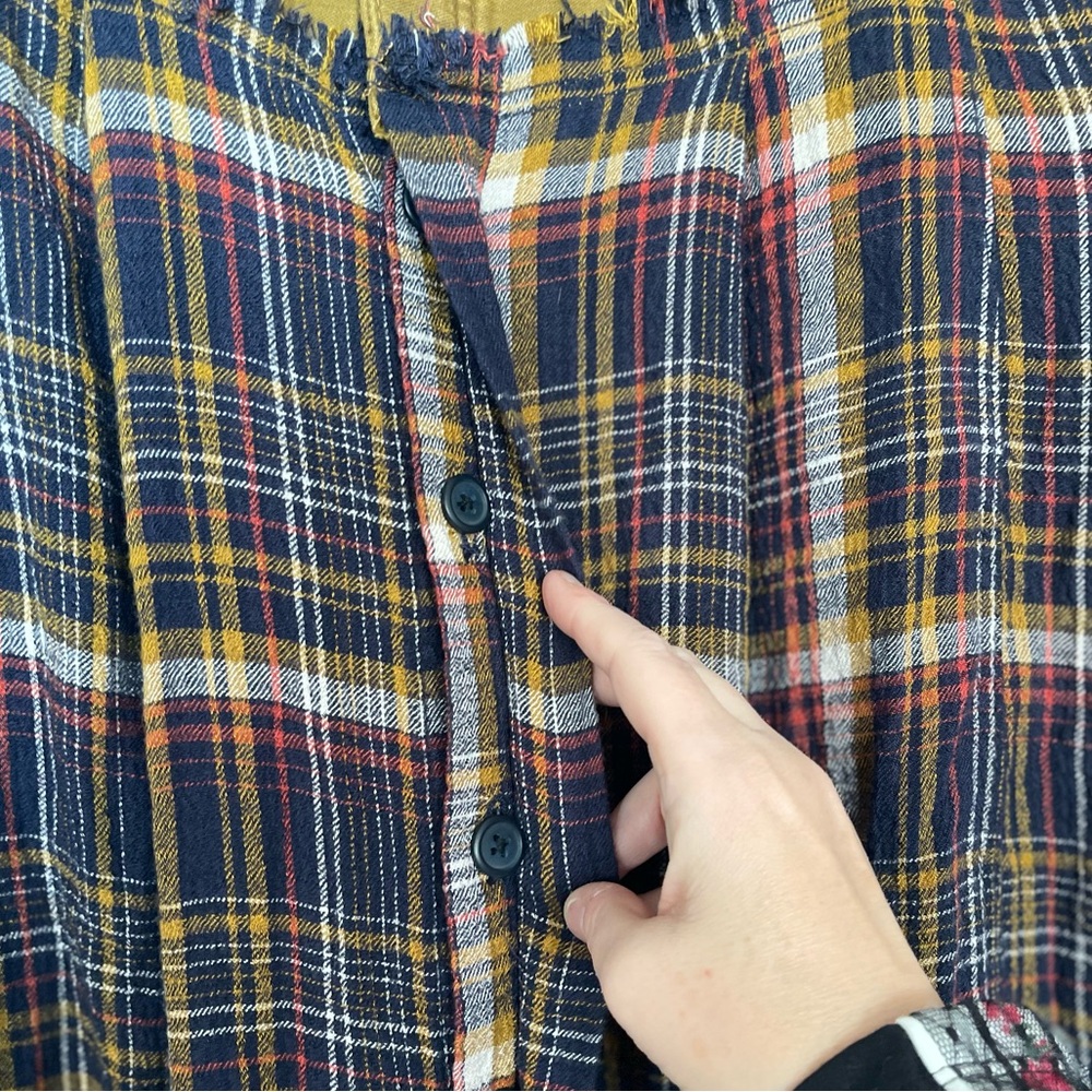 Free People Womenās Avril Plaid Skirt Navy/ Olive Mixed Media Boho Grunge 6 - Picture 7 of 13